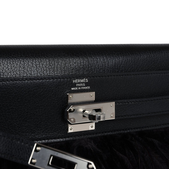 Hermes Kelly Elan Foile Chevre Chamkila and Ostrich Feather Palladium Hardware