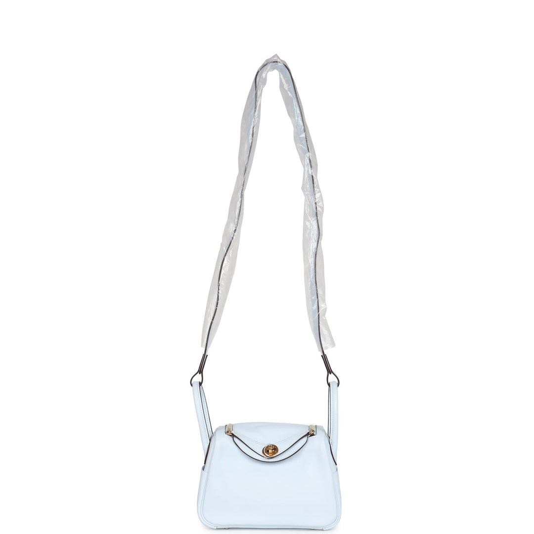 Hermes Mini Lindy Bleu Brume Swift Gold Hardware
