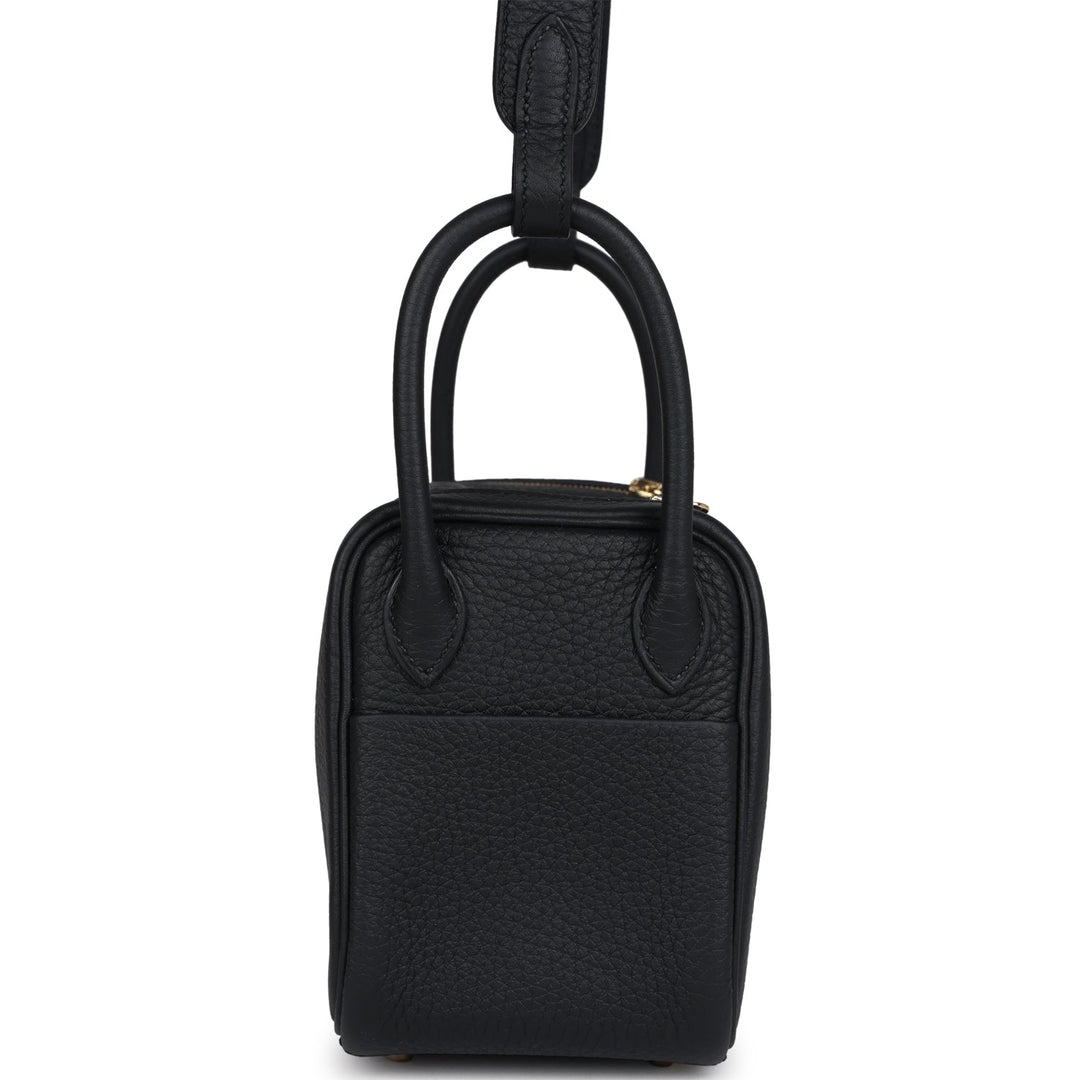 Hermes Mini Lindy Black Clemence Gold Hardware