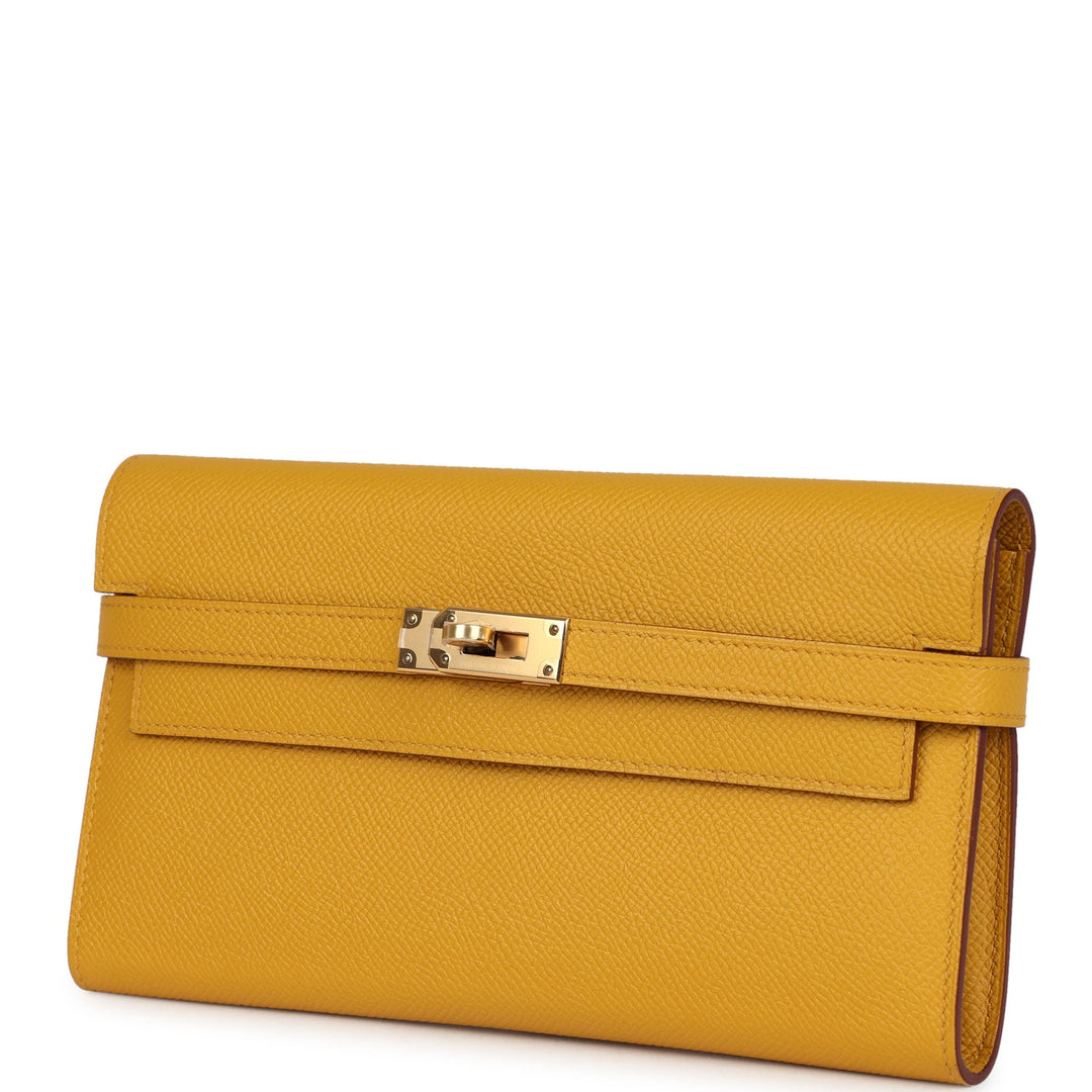 Hermes Kelly Long Wallet Jaune Ambre Epsom Gold Hardware