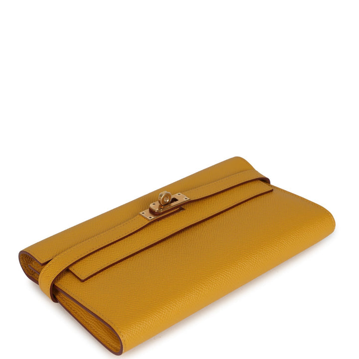 Hermes Kelly Long Wallet Jaune Ambre Epsom Gold Hardware
