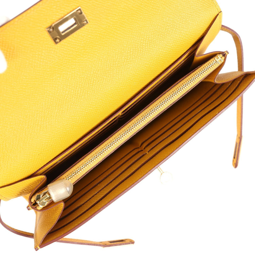 Hermes Kelly Long Wallet Jaune Ambre Epsom Gold Hardware
