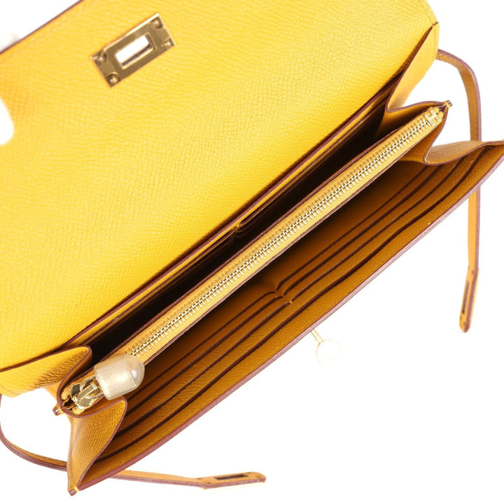 Hermes Kelly Long Wallet Jaune Ambre Epsom Gold Hardware