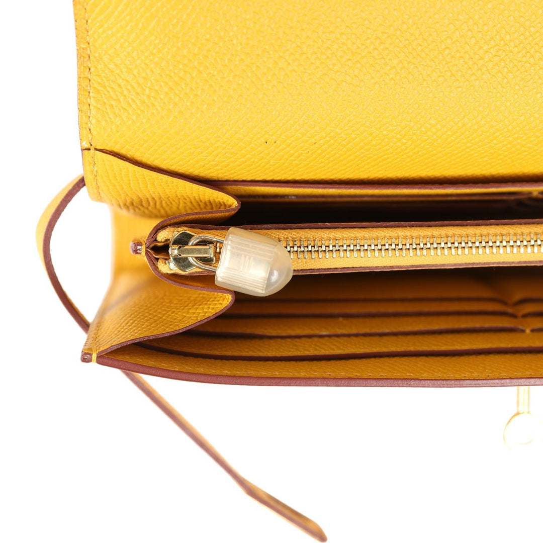 Hermes Kelly Long Wallet Jaune Ambre Epsom Gold Hardware