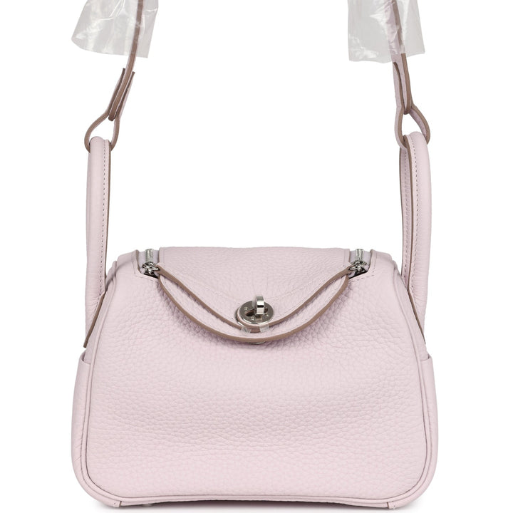 Hermes Mini Lindy Mauve Pale Verso Clemence Palladium Hardware