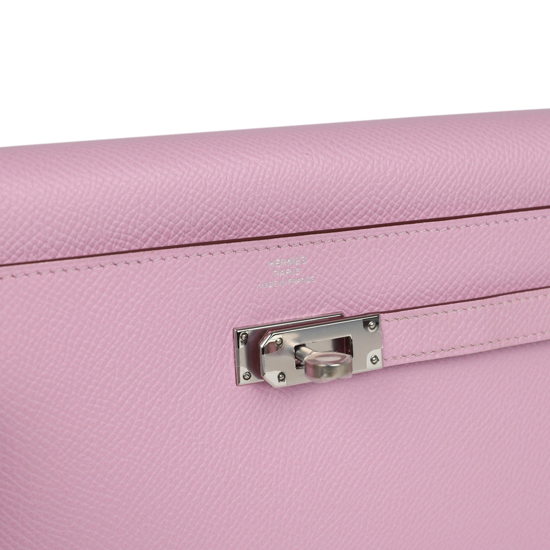 Hermes Kelly Wallet To Go Mauve Sylvestre Epsom Palladium Hardware