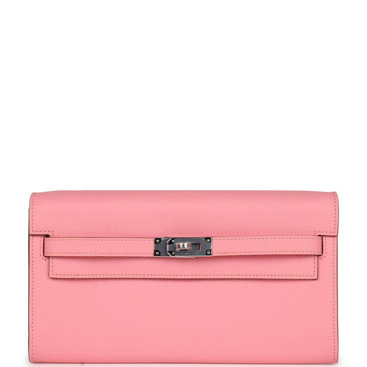 Hermes Kelly Wallet To Go Rose Confetti Epsom Palladium Hardware