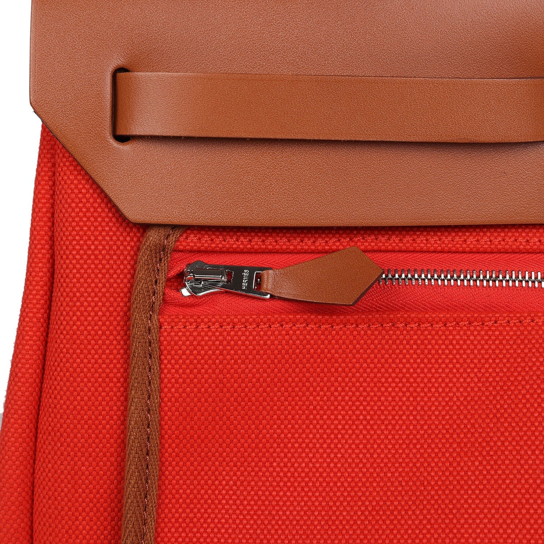 Hermes Herbag Zip PM 31 Capucine Toile Militaire & Fauve Vache Hunter Palladium Hardware
