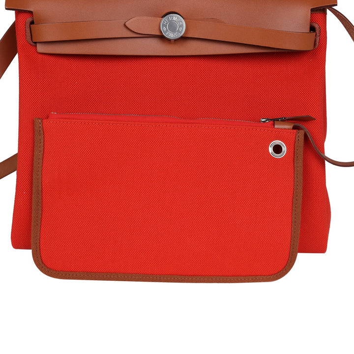 Hermes Herbag Zip PM 31 Capucine Toile Militaire & Fauve Vache Hunter Palladium Hardware