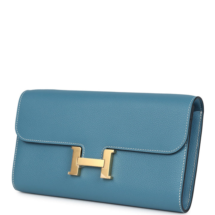 Hermes Constance Wallet To Go Blue Jean Evercolor Gold Hardware