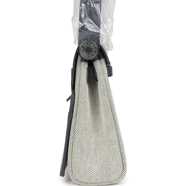 Hermes Herbag Zip 20 Mini Ecru and Ardoise Toile H Canvas and Ardoise Vache Hunter Palladium Hardware