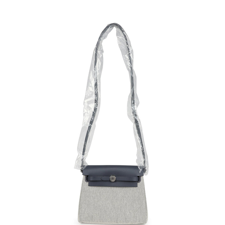 Hermes Herbag Zip 20 Mini Ecru and Ardoise Toile H Canvas and Ardoise Vache Hunter Palladium Hardware