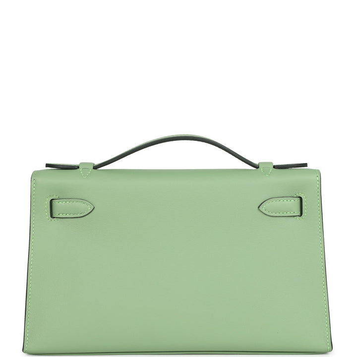 Hermes Kelly Pochette Vert Criquet Swift Palladium Hardware