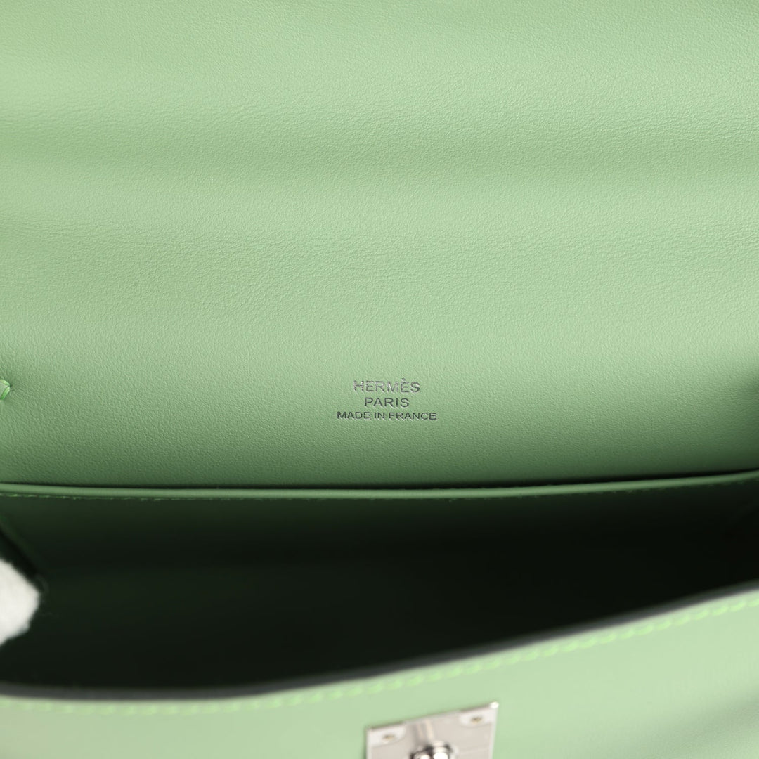 Hermes Kelly Pochette Vert Criquet Swift Palladium Hardware