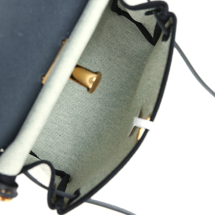 Hermes Herbag Zip 20 Mini Ecru and Vert Moyen Toile H Canvas and Black Vache Hunter Gold Hardware