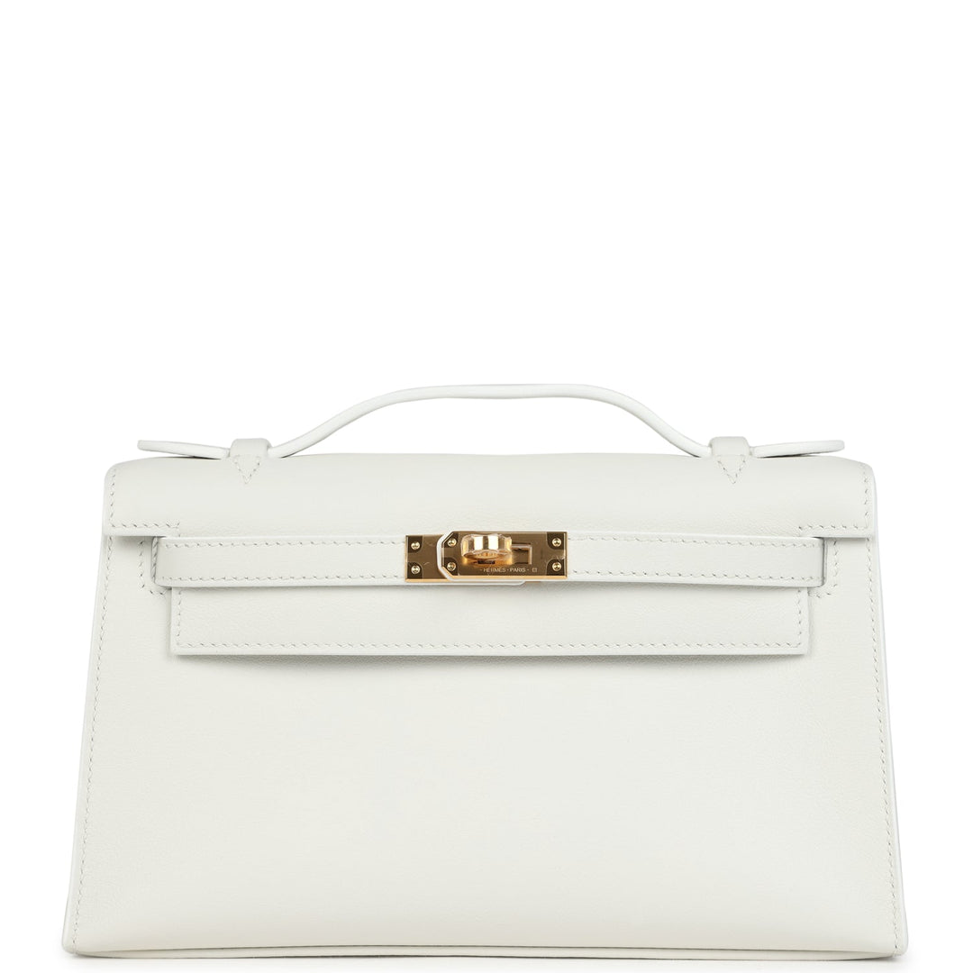 Hermes Kelly Pochette White Swift Gold Hardware