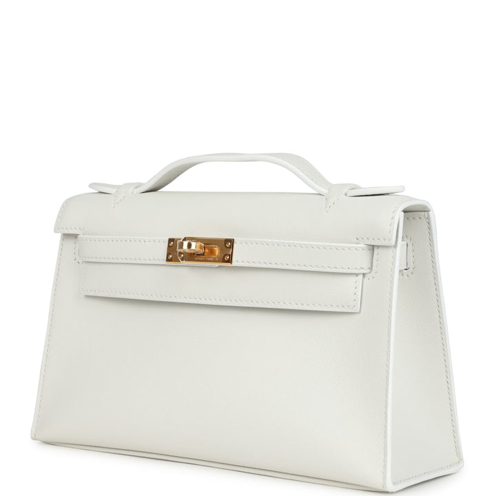 Hermes Kelly Pochette White Swift Gold Hardware