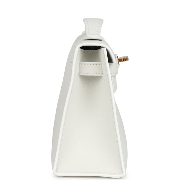 Hermes Kelly Pochette White Swift Gold Hardware