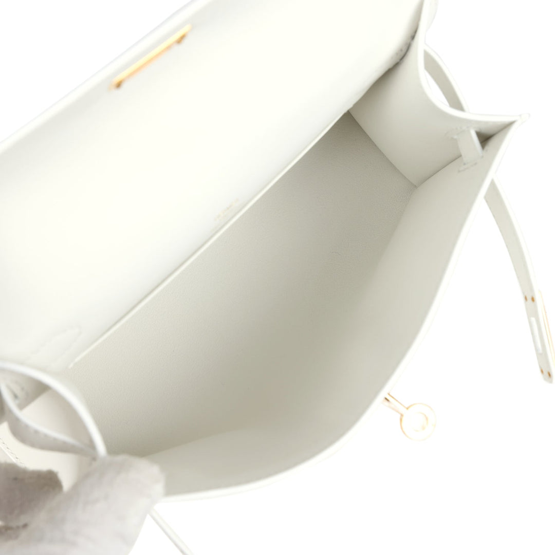 Hermes Kelly Pochette White Swift Gold Hardware