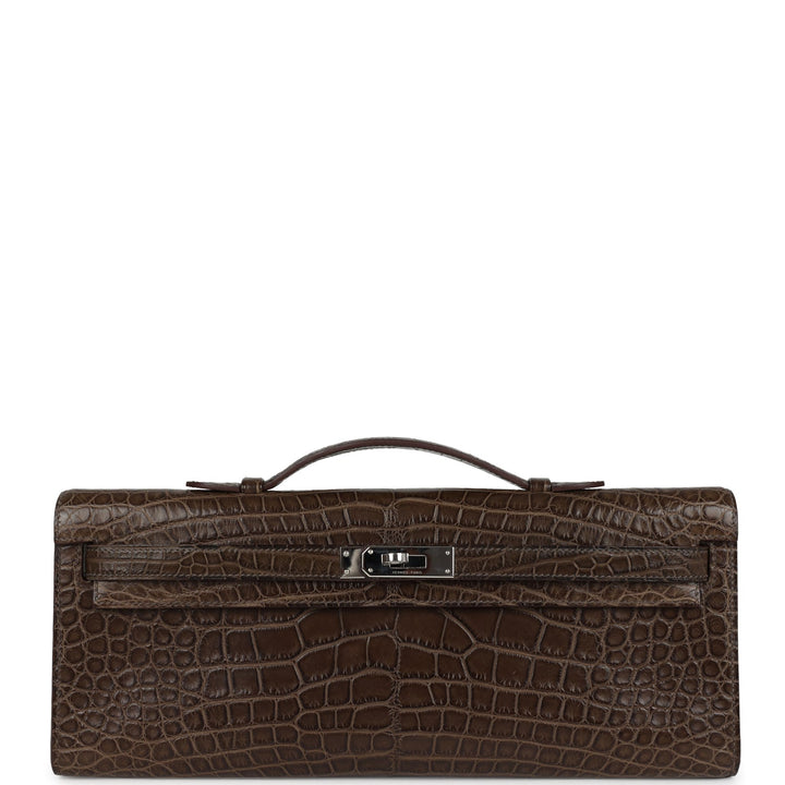 Hermes Kelly Cut Gris Elephant Matte Alligator Palladium Hardware