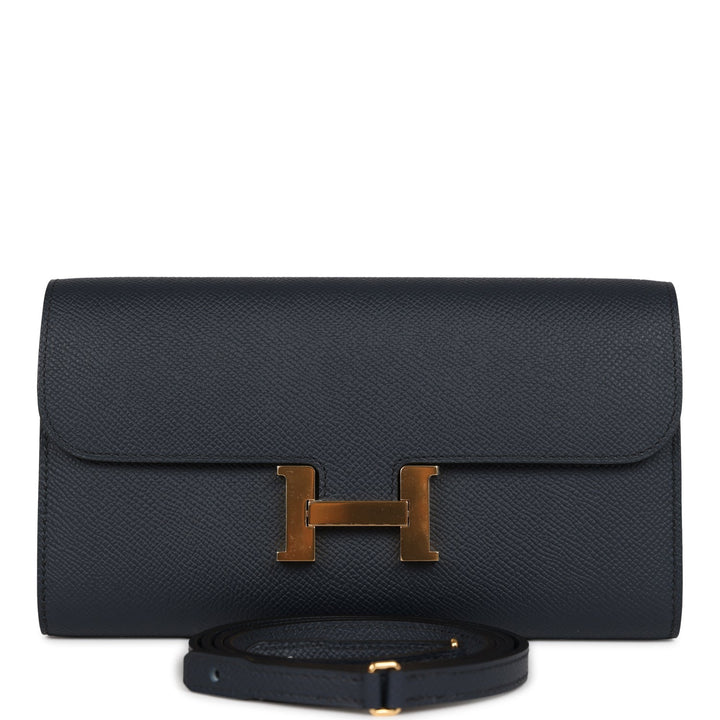 Top quality Hermes Constance To Go Wallet Bleu Indigo Epsom Gold Hardware