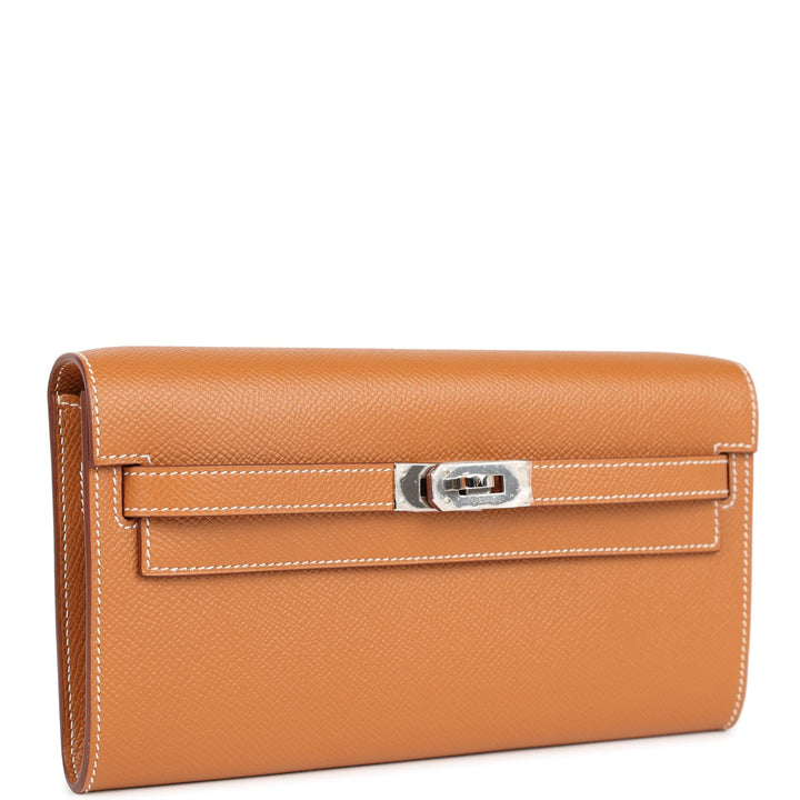 Top quality Hermes Kelly Wallet To Go Gold Epsom Palladium Hardware