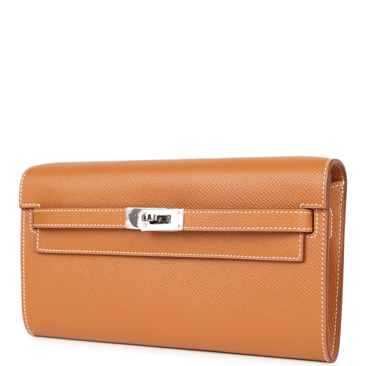 Top quality Hermes Kelly Wallet To Go Gold Epsom Palladium Hardware
