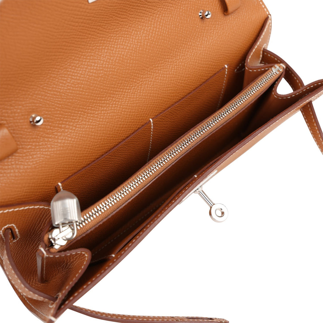 Top quality Hermes Kelly Wallet To Go Gold Epsom Palladium Hardware