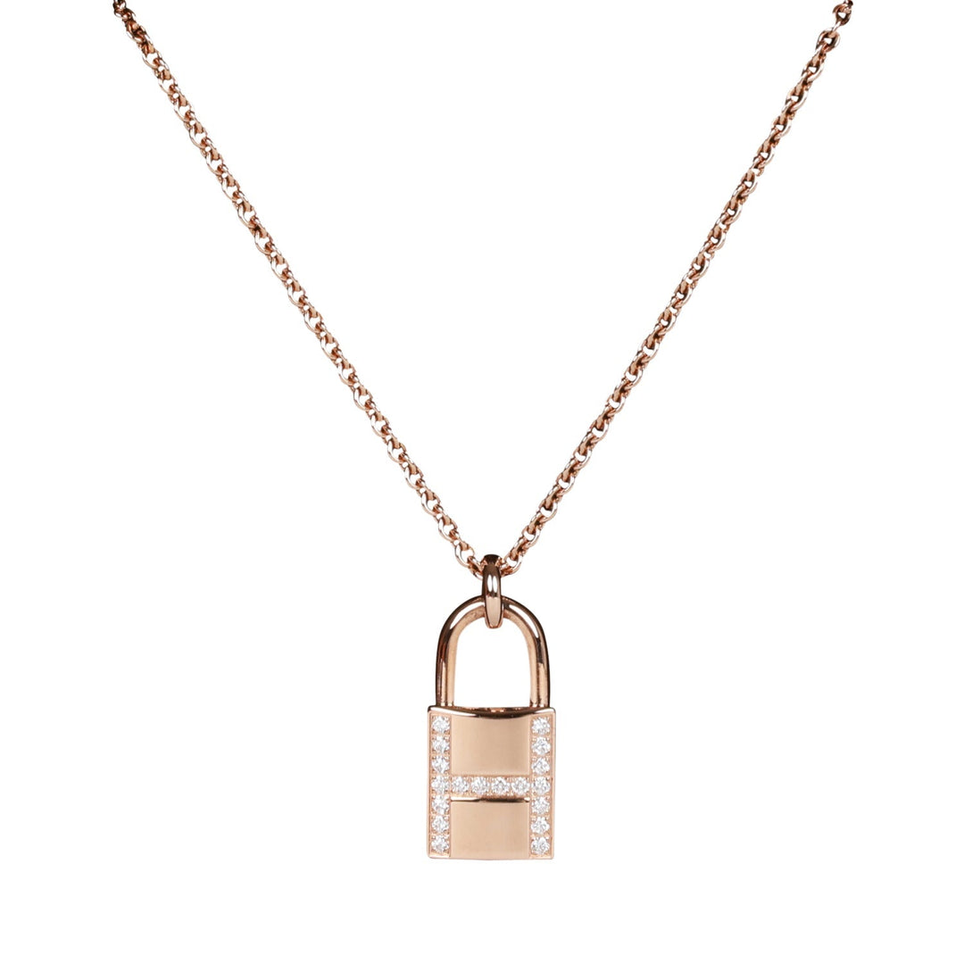 Top quality Hermes 18k Rose Gold Amulettes Cadenas Pendant Necklace