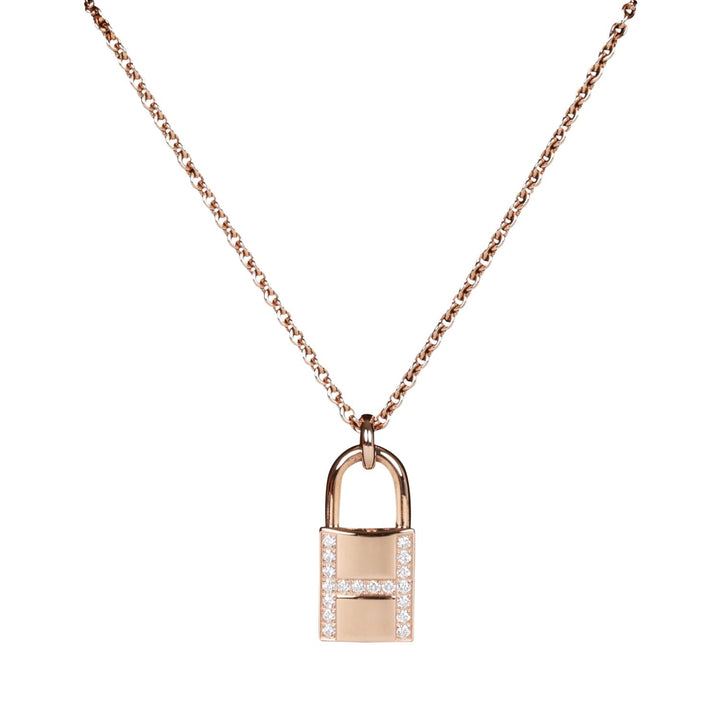 Top quality Hermes 18k Rose Gold Amulettes Cadenas Pendant Necklace