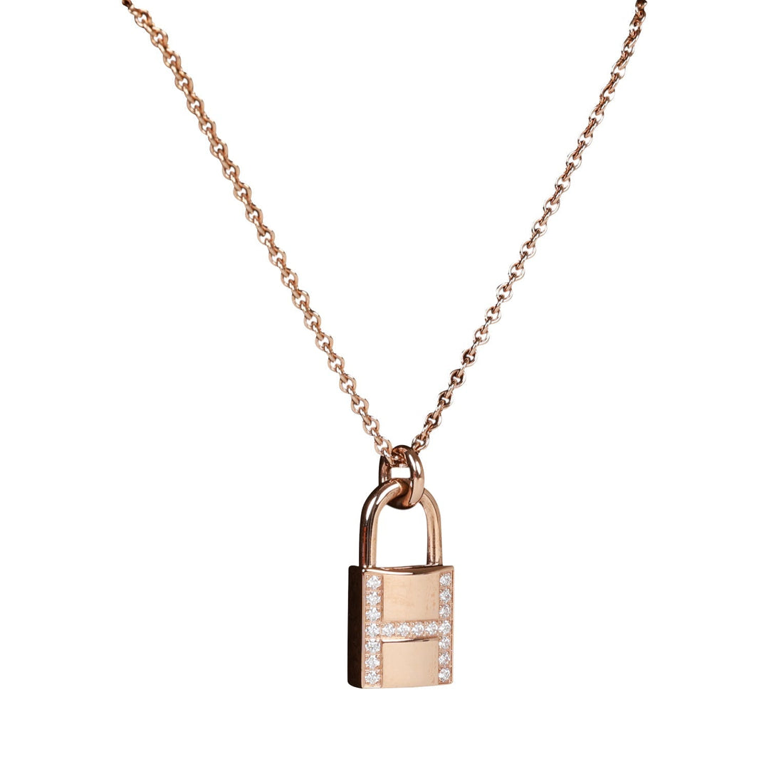 Top quality Hermes 18k Rose Gold Amulettes Cadenas Pendant Necklace