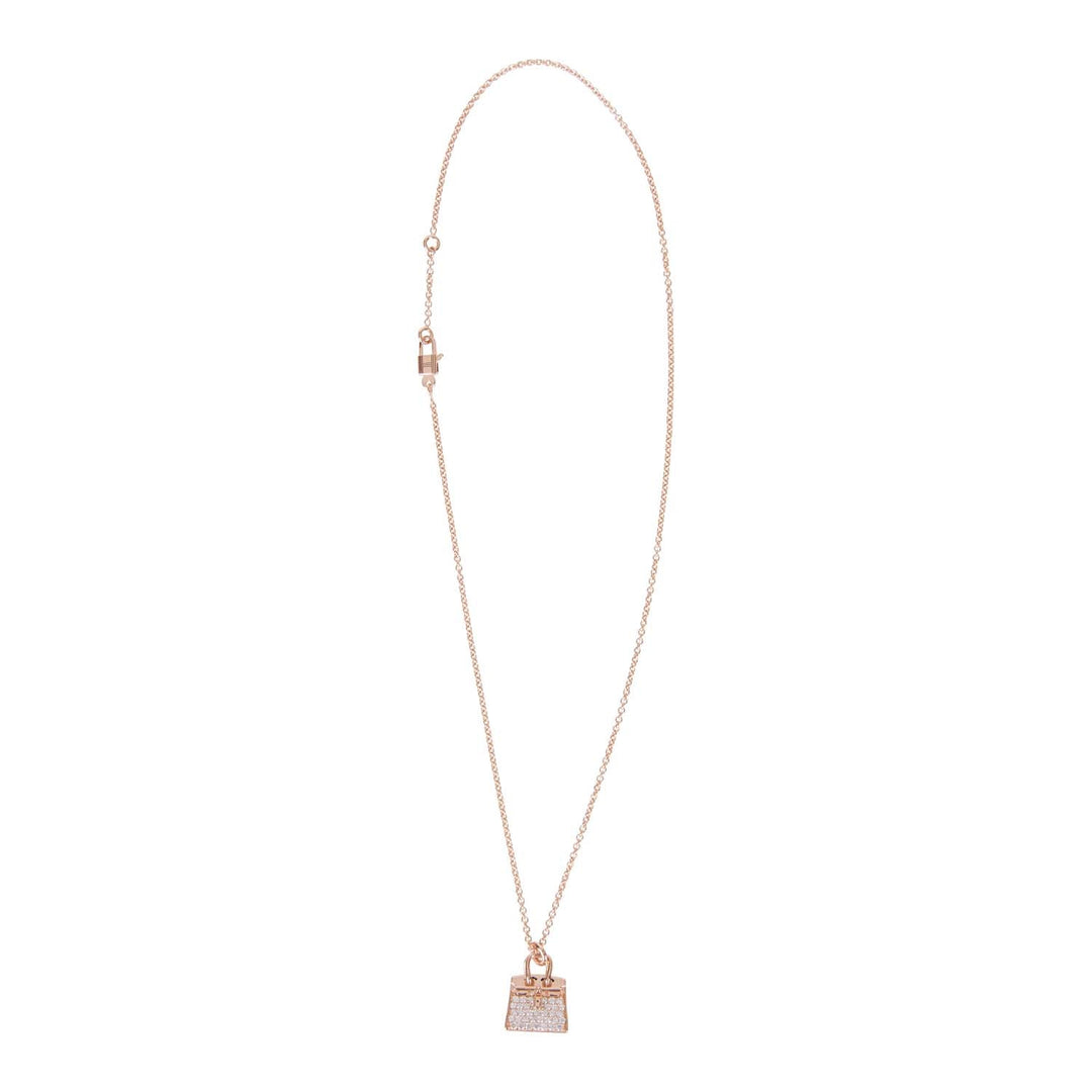 Top quality Hermes 18k Rose Gold Diamond Pave Birkin Pendant Necklace