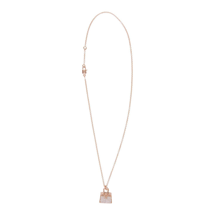 Top quality Hermes 18k Rose Gold Diamond Pave Birkin Pendant Necklace