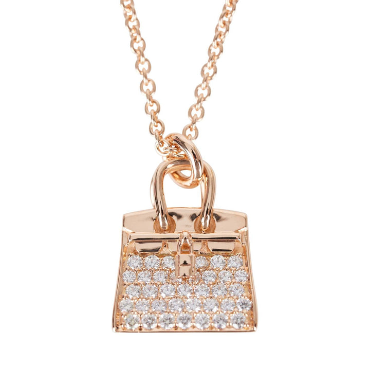 Top quality Hermes 18k Rose Gold Diamond Pave Birkin Pendant Necklace