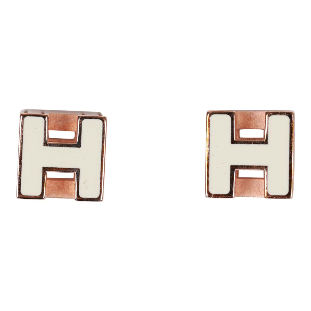 Top quality Hermes Cage d'H Earrings White Lacquered Rose Gold