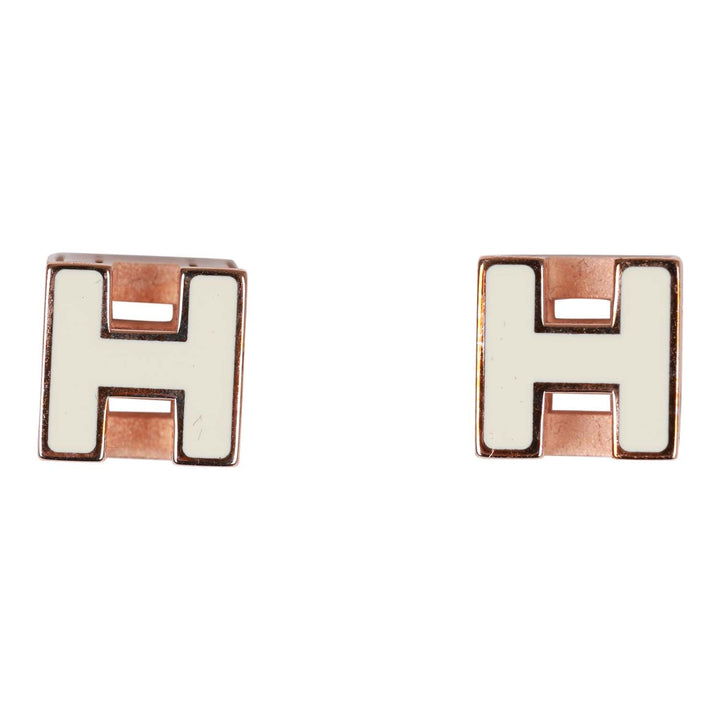 Top quality Hermes Cage d'H Earrings White Lacquered Rose Gold