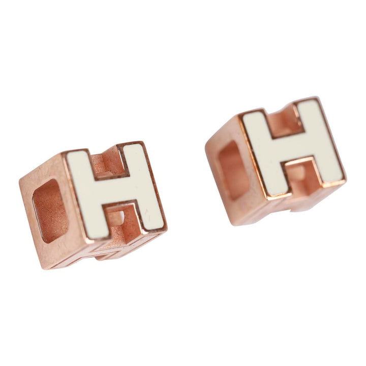 Top quality Hermes Cage d'H Earrings White Lacquered Rose Gold