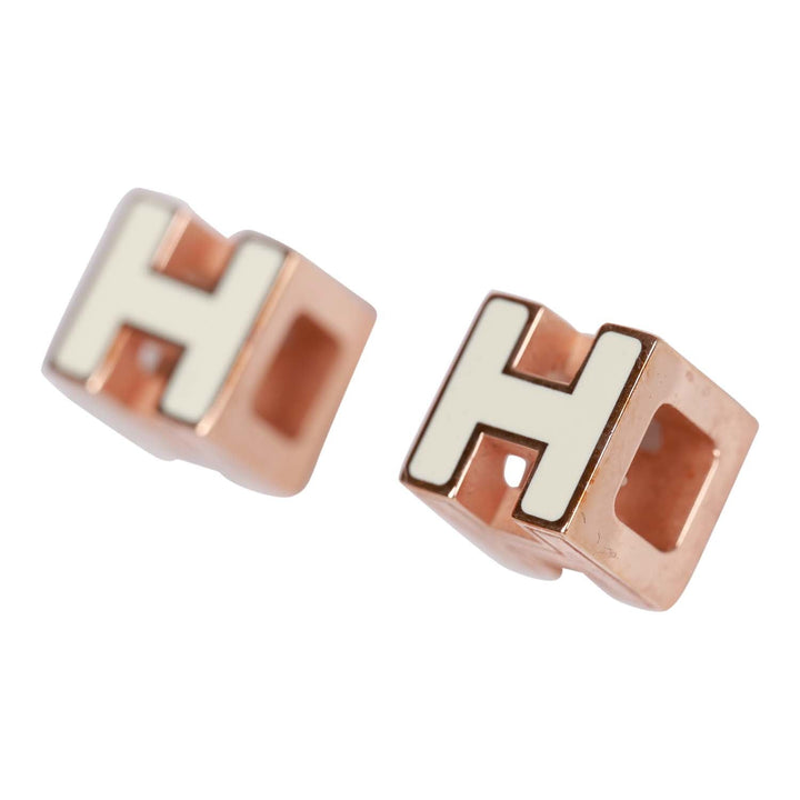 Top quality Hermes Cage d'H Earrings White Lacquered Rose Gold