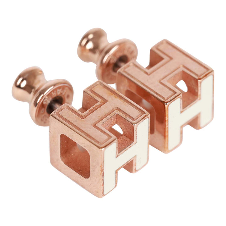 Top quality Hermes Cage d'H Earrings White Lacquered Rose Gold