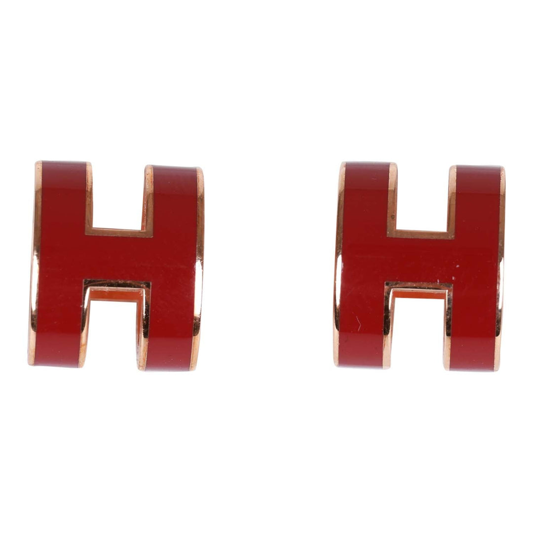 Top quality Hermes Red Enamel Mini Pop H Earrings