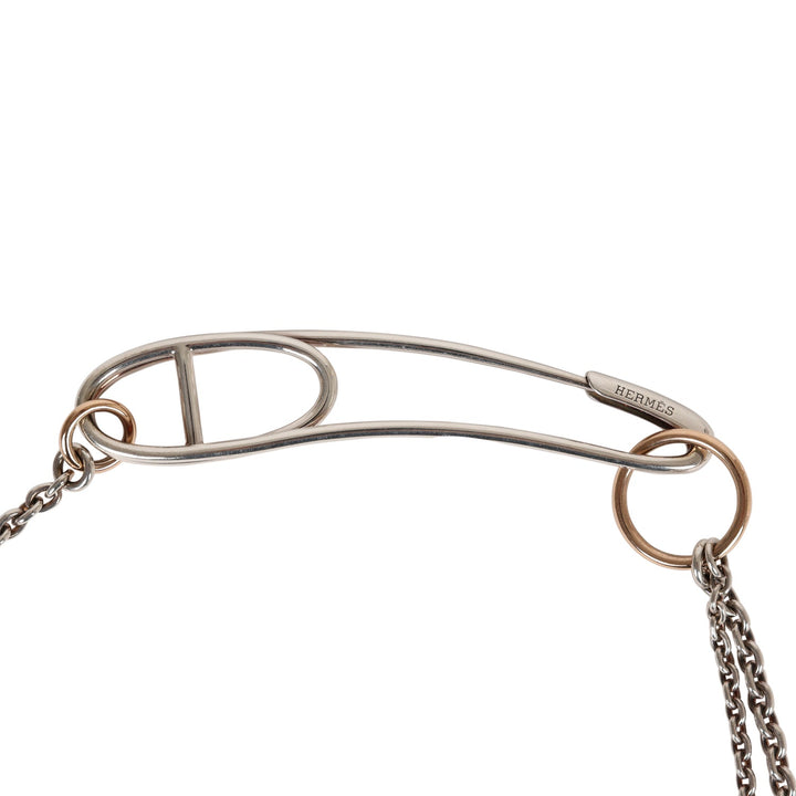 Top quality Hermes Silver and Rose Gold Chain D'ancre Punk Long Double Necklace