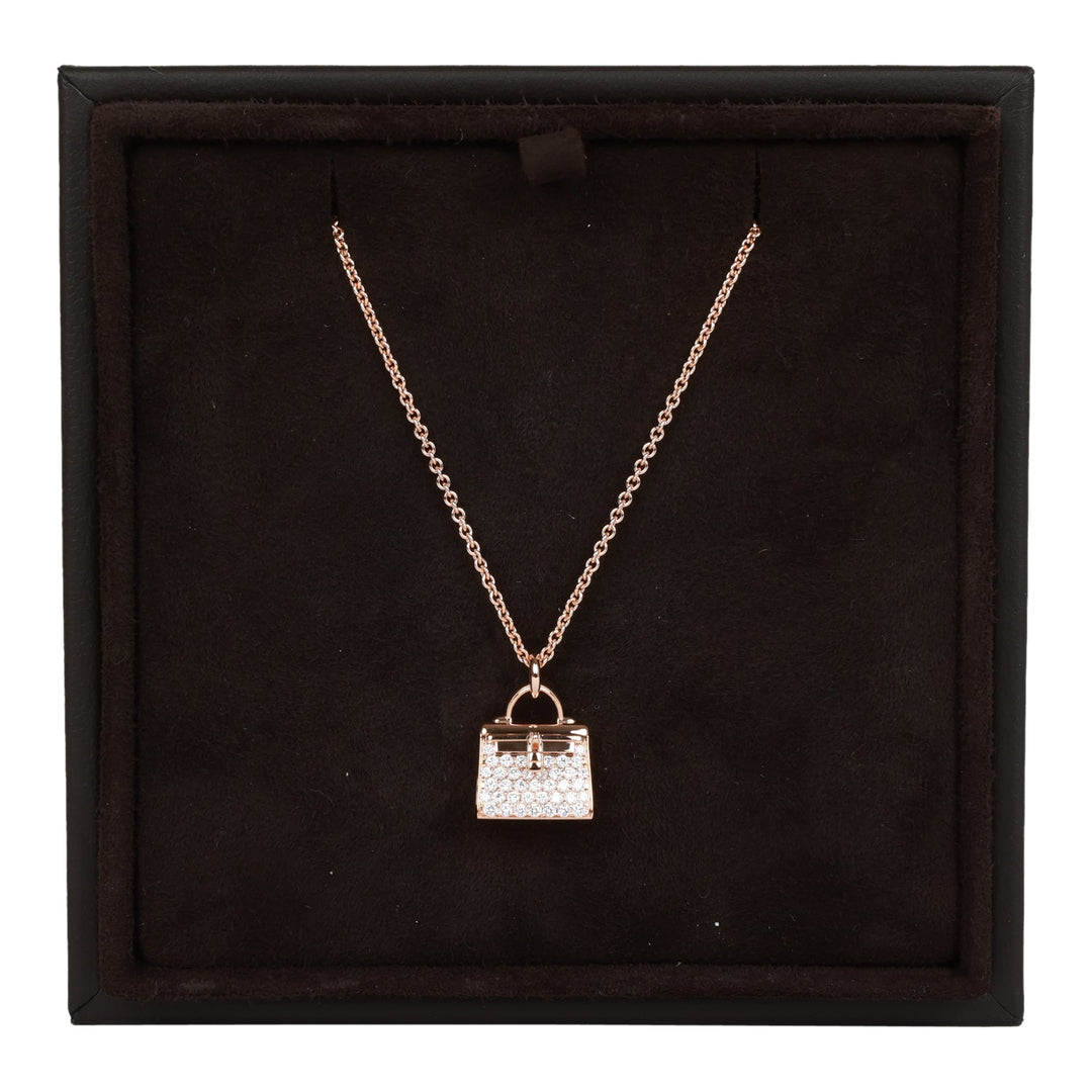 Top quality Hermes 18k Rose Gold Diamond Kelly Amulettes Pendant Necklace