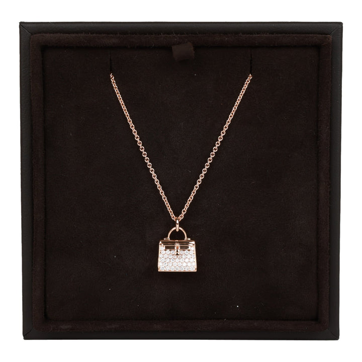 Top quality Hermes 18k Rose Gold Diamond Kelly Amulettes Pendant Necklace