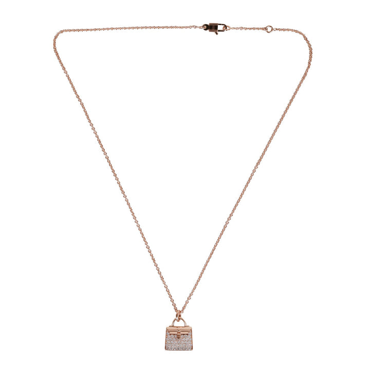 Top quality Hermes 18k Rose Gold Diamond Kelly Amulettes Pendant Necklace
