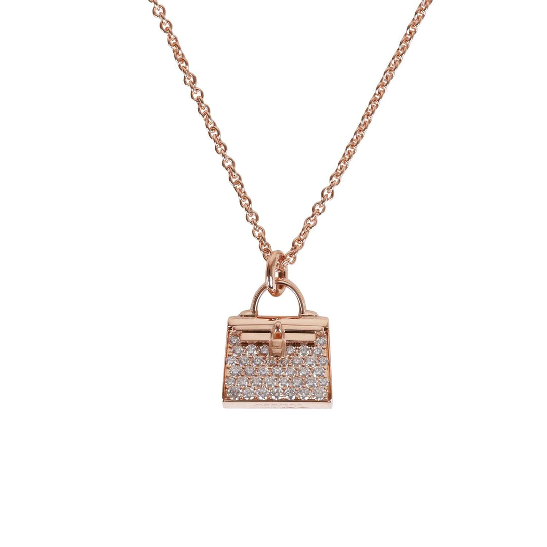 Top quality Hermes 18k Rose Gold Diamond Kelly Amulettes Pendant Necklace