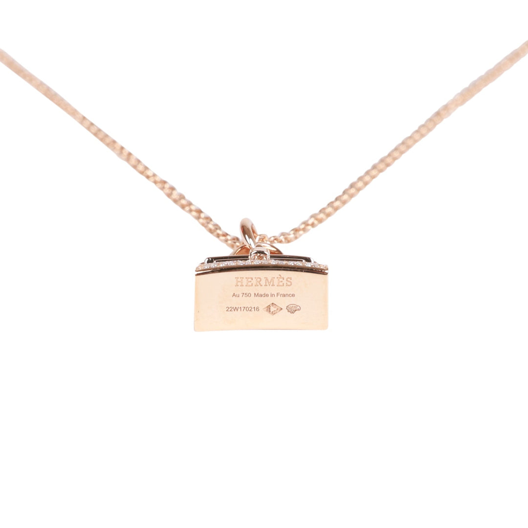 Top quality Hermes 18k Rose Gold Diamond Kelly Amulettes Pendant Necklace
