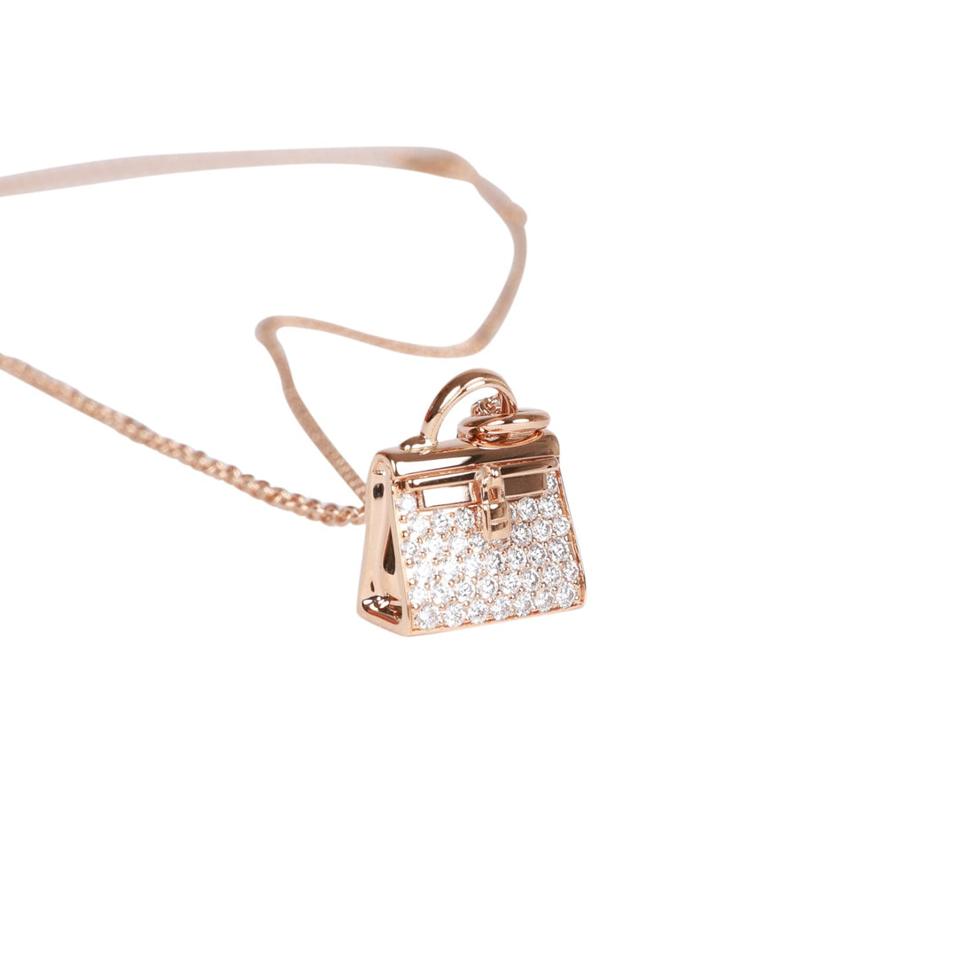 Top quality Hermes 18k Rose Gold Diamond Kelly Amulettes Pendant Necklace