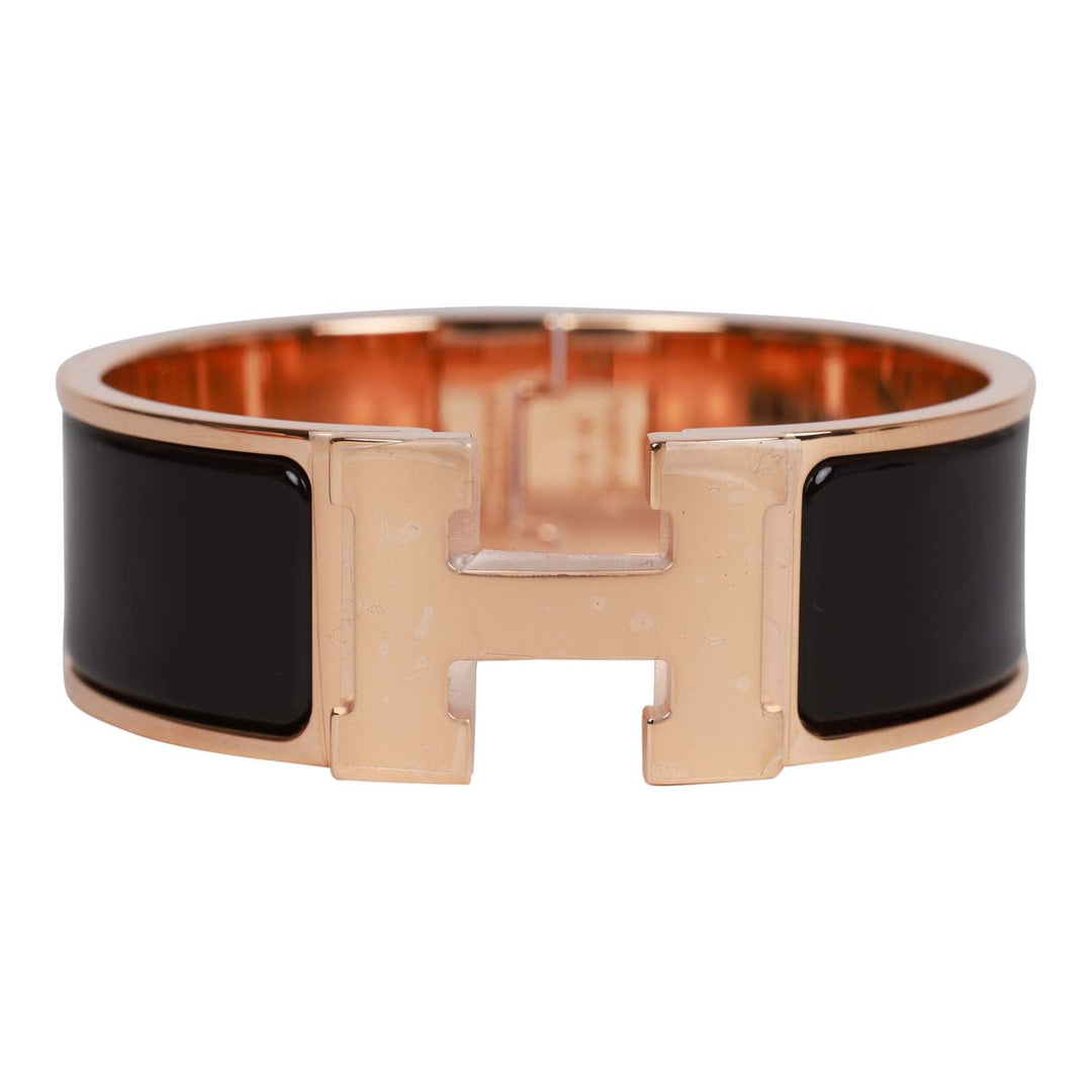 Top quality Hermes Black Wide Enamel Bracelet GM Rose Gold Hardware