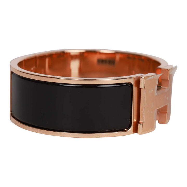 Top quality Hermes Black Wide Enamel Bracelet GM Rose Gold Hardware