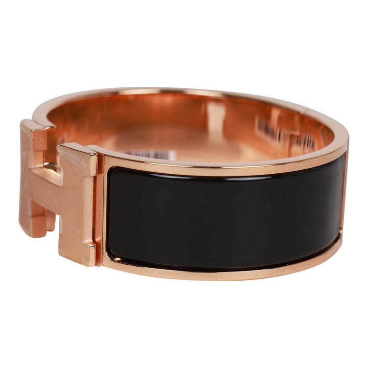 Top quality Hermes Black Wide Enamel Bracelet GM Rose Gold Hardware